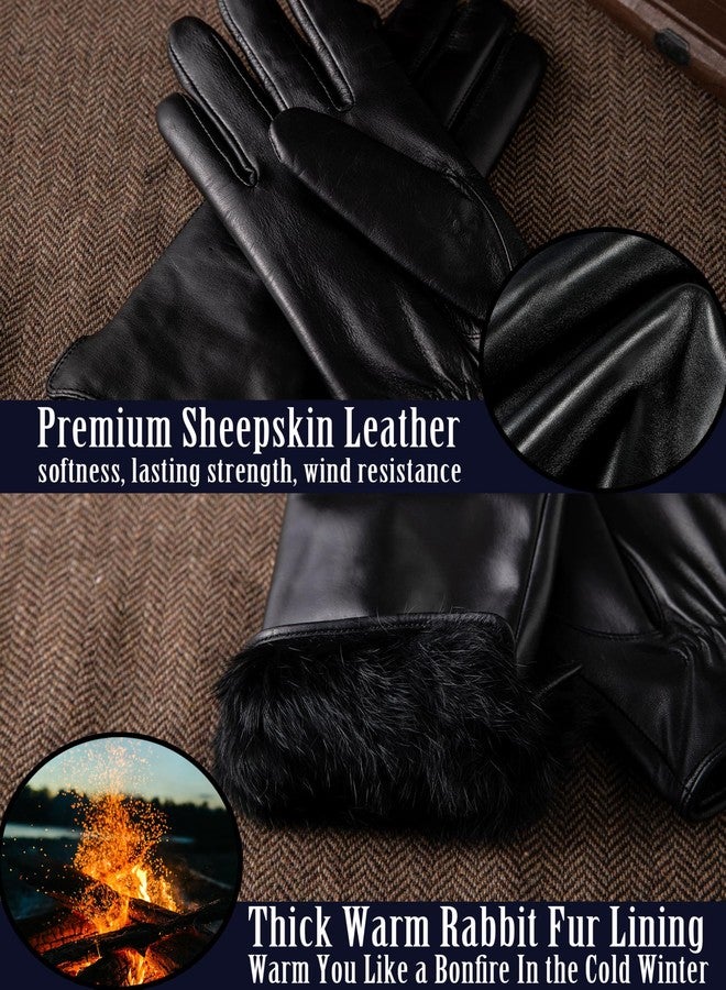 VIKIDEER Super Warm Fur Lined Leather Gloves for Women Winter Gloves Touchscreen Texting Driving Black Large - Image 2